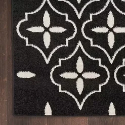 Kirklands Home Black & Ivory Quatrefoil Indoor/Outdoor Runner Clearance
