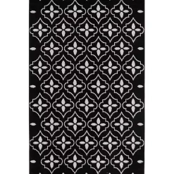 Kirklands Home Black & Ivory Quatrefoil Indoor/Outdoor Rug, 4x6 New