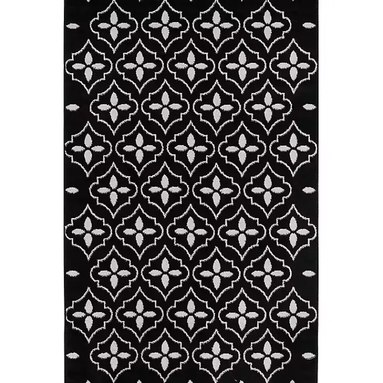 Kirklands Home Black & Ivory Quatrefoil Indoor/Outdoor Rug, 4x6 New