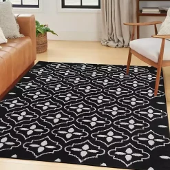Kirklands Home Black & Ivory Quatrefoil Indoor/Outdoor Rug, 4x6 New