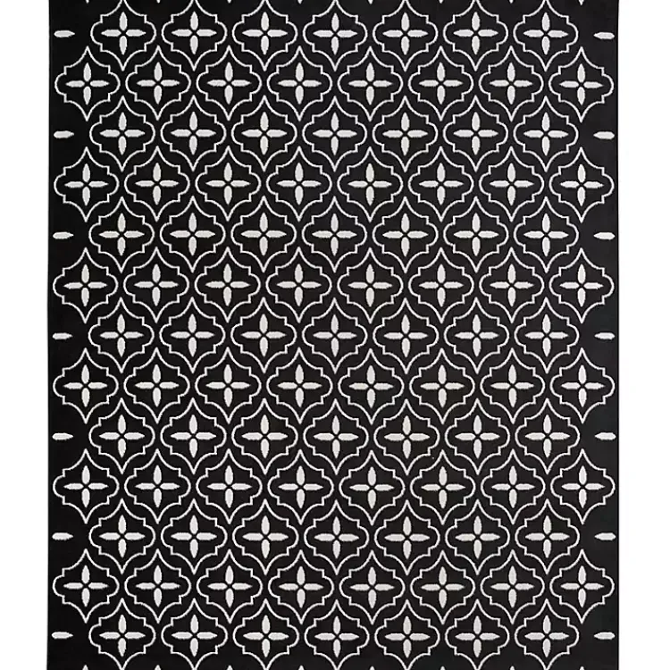 Kirklands Home Black & Ivory Quatrefoil Indoor/Outdoor Rug, 5x7 Clearance