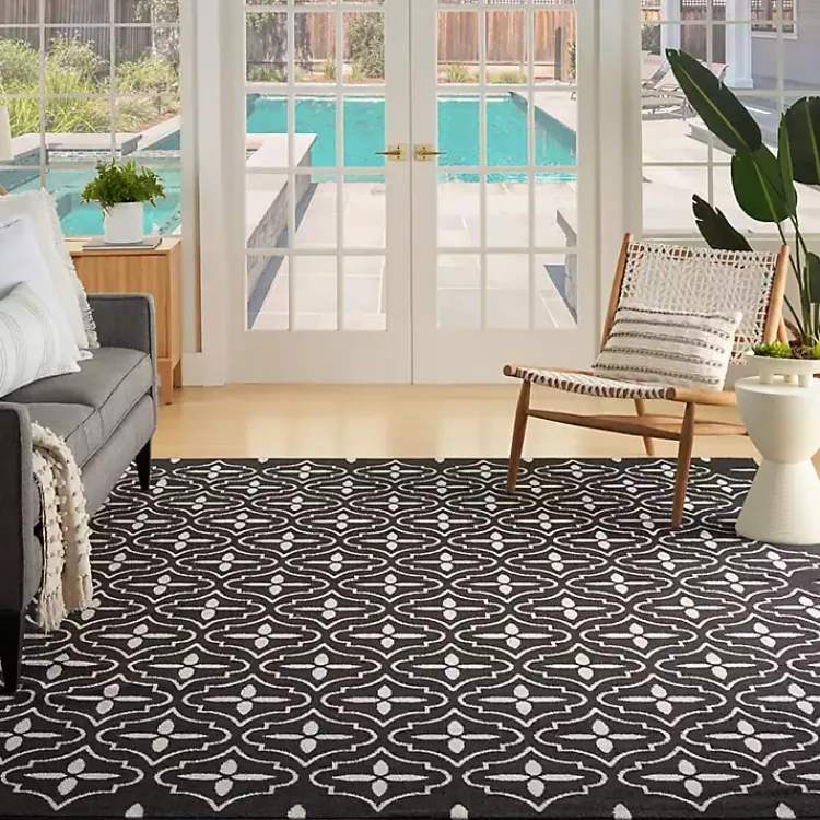 Kirklands Home Black & Ivory Quatrefoil Indoor/Outdoor Rug, 5x7 Clearance