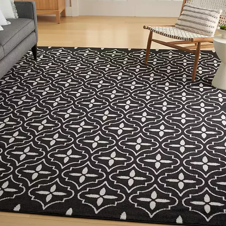 Kirklands Home Black & Ivory Quatrefoil Indoor/Outdoor Rug, 8x10 Discount