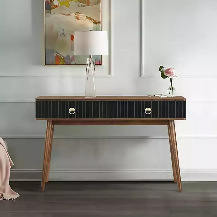 Kirklands Home & Walnut Soft-Close Wood Console Table Black New