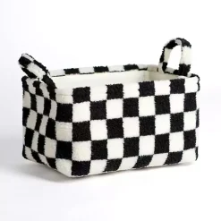 Baskets & Boxes>Kirklands Home & White Checkered Sherpa Bin Black