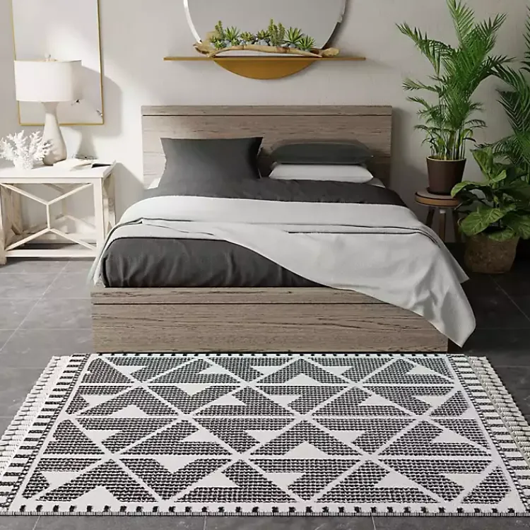 Kirklands Home & White Geometric Shag Area Rug, 8x10 Black Discount