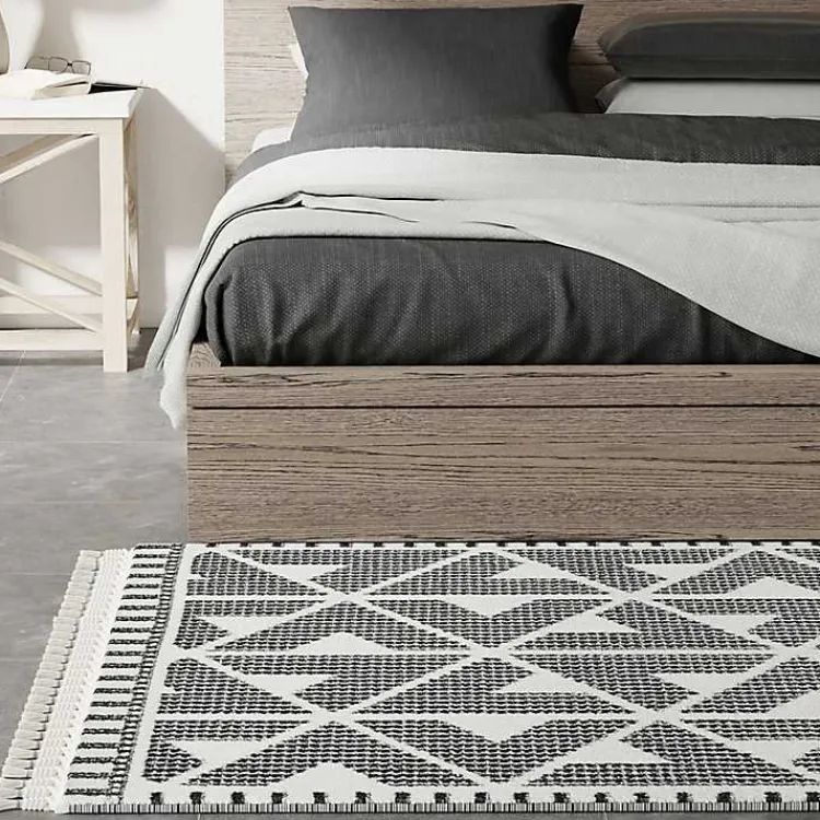 Kirklands Home & White Geometric Shag Area Rug, 8x10 Black Discount