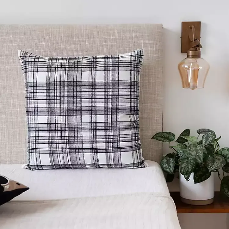 Pillows>Kirklands Home Black & White Handwoven Plaid Throw Pillow