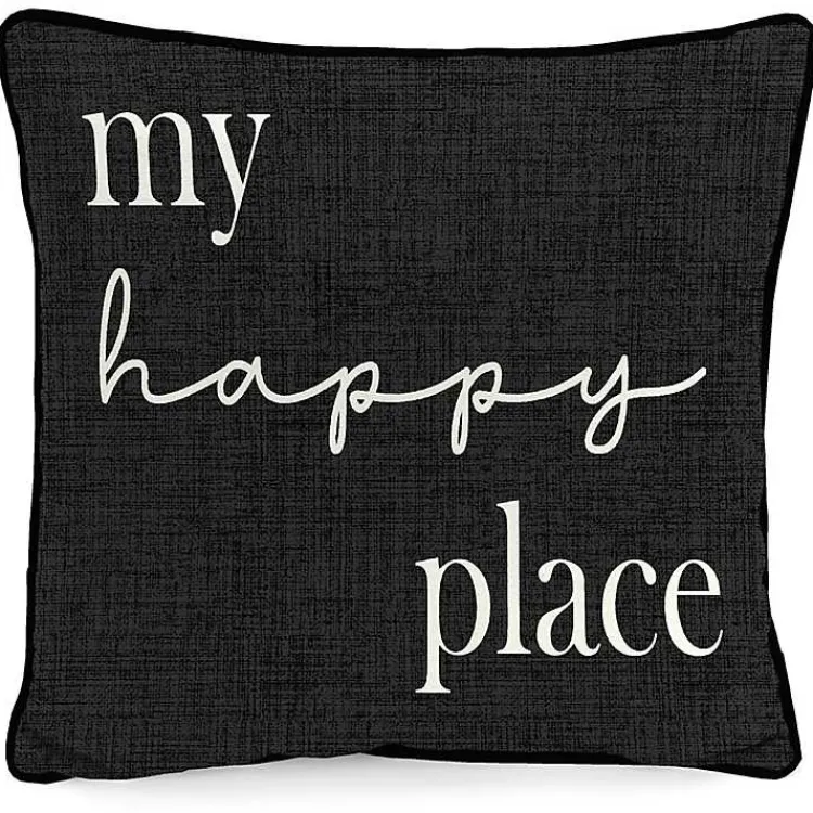 Kirklands Home Black & White My Happy Place Outdoor Pillow Outlet