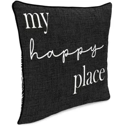 Kirklands Home Black & White My Happy Place Outdoor Pillow Outlet