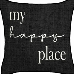 Kirklands Home Black & White My Happy Place Outdoor Pillow Outlet