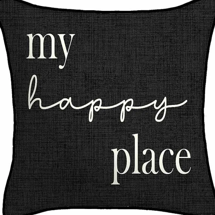 Kirklands Home Black & White My Happy Place Outdoor Pillow Outlet