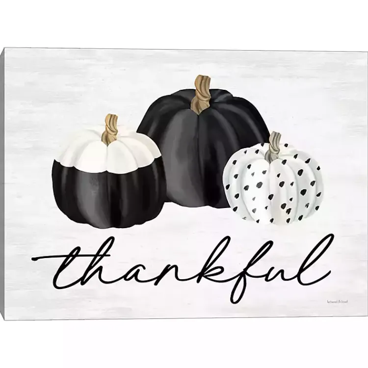 Fall>Kirklands Home Black & White Pumpkins Thankful Canvas Art Print