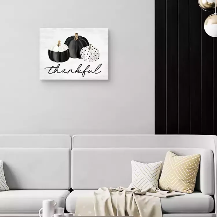 Fall>Kirklands Home Black & White Pumpkins Thankful Canvas Art Print