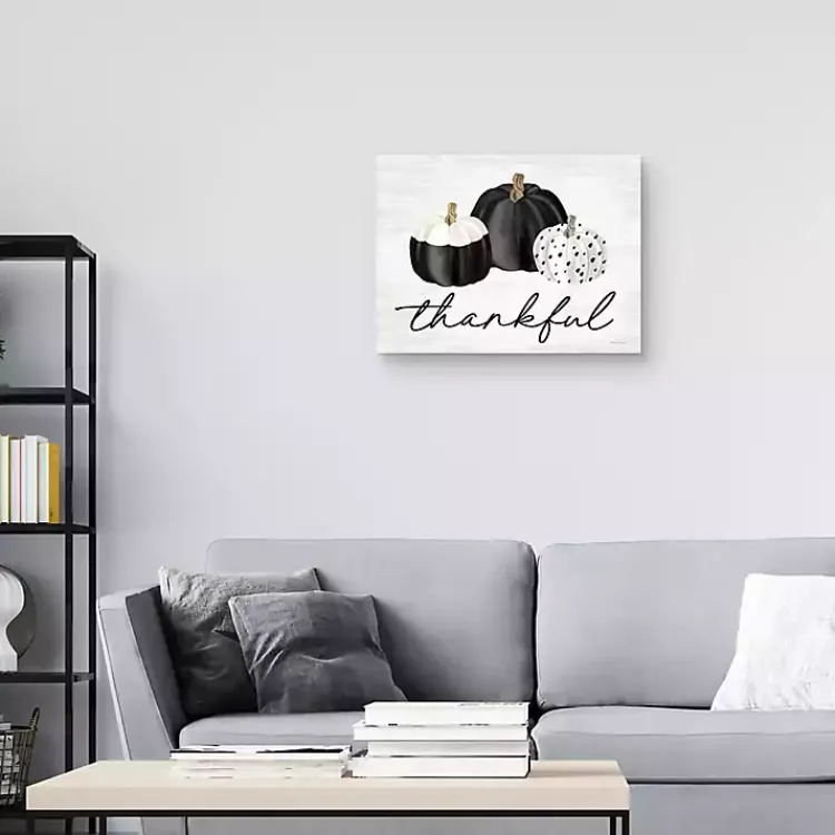 Fall>Kirklands Home Black & White Pumpkins Thankful Canvas Art Print