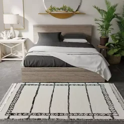 Kirklands Home & White Striped Block Border Area Rug, 8x10 Black