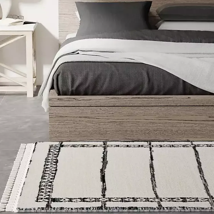 Kirklands Home & White Striped Block Border Area Rug, 8x10 Black
