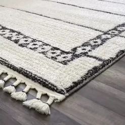 Kirklands Home & White Striped Block Border Area Rug, 8x10 Black