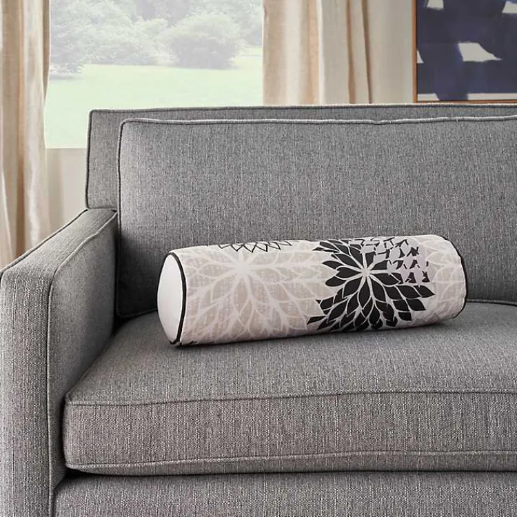 Kirklands Home and Beige Floral Outdoor Bolster Pillow Black Outlet