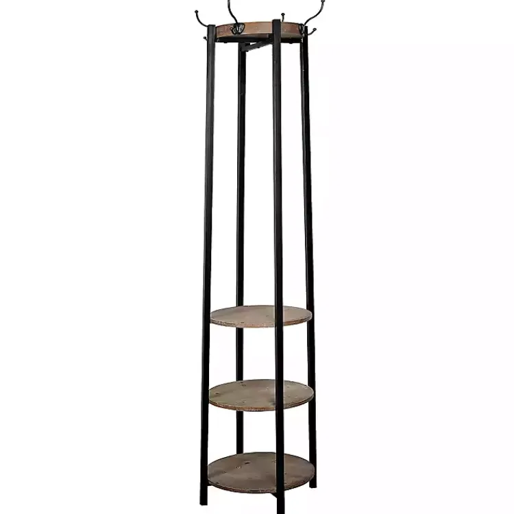 Kirklands Home Black and Brown Wood and Metal Shelf Coat Rack Discount