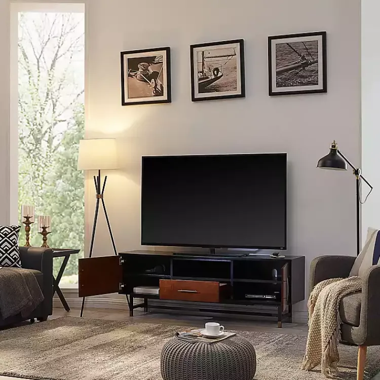 Kirklands Home Black and Wood 2-Door Media Cabinet Brown New