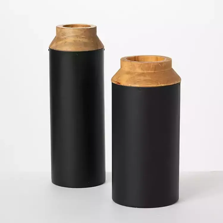 Vases>Kirklands Home Black and Brown Wood Vases, Set of 2