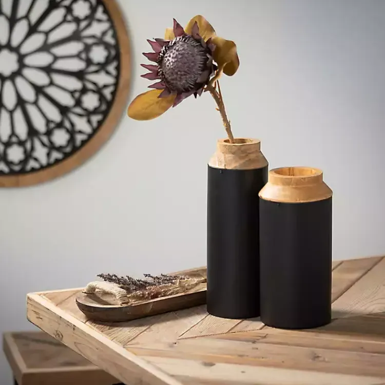 Vases>Kirklands Home Black and Brown Wood Vases, Set of 2