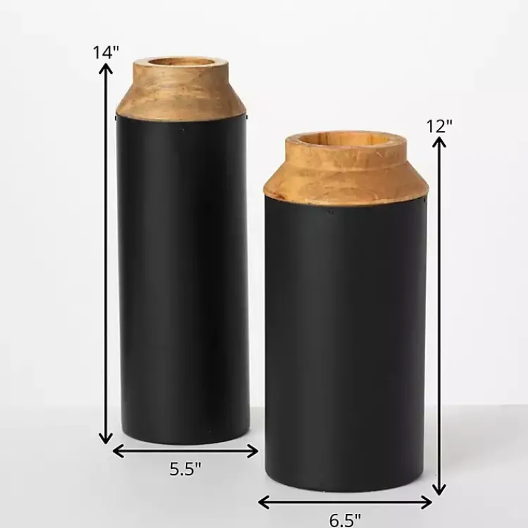 Vases>Kirklands Home Black and Brown Wood Vases, Set of 2