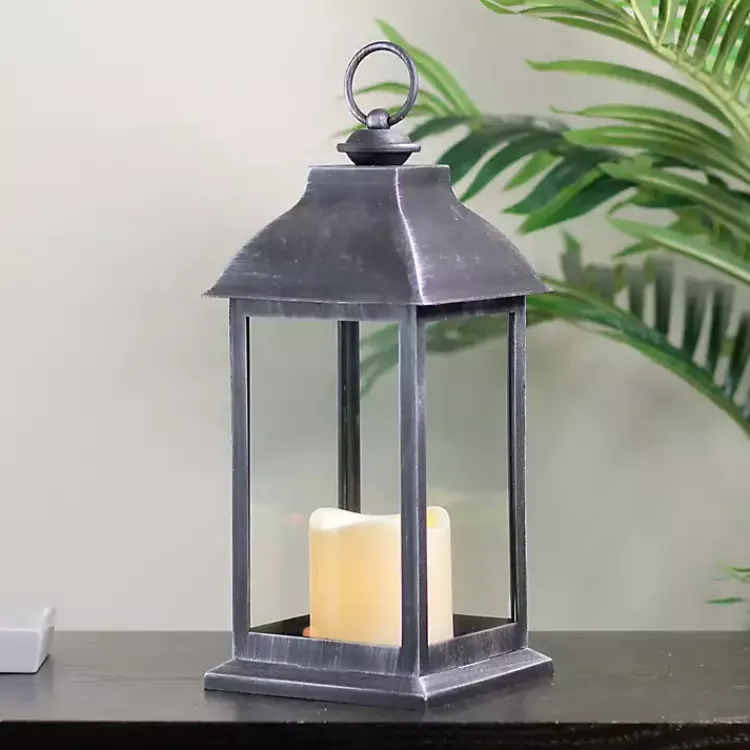 Lanterns>Kirklands Home and Brushed Silver LED Candle Lantern Black