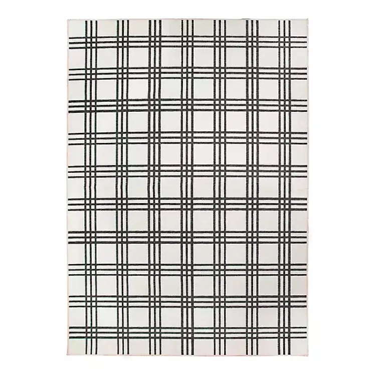 Kirklands Home Black and Cream Plaid Washable Area Rug, 5x7 Sale