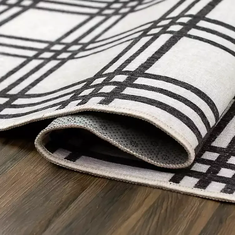 Kirklands Home Black and Cream Plaid Washable Area Rug, 5x7 Sale