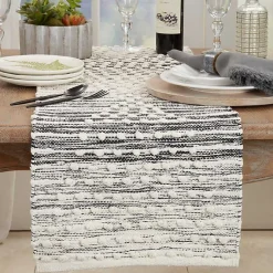 Kirklands Home and Cream Textured Diamonds Table Runner Black Best