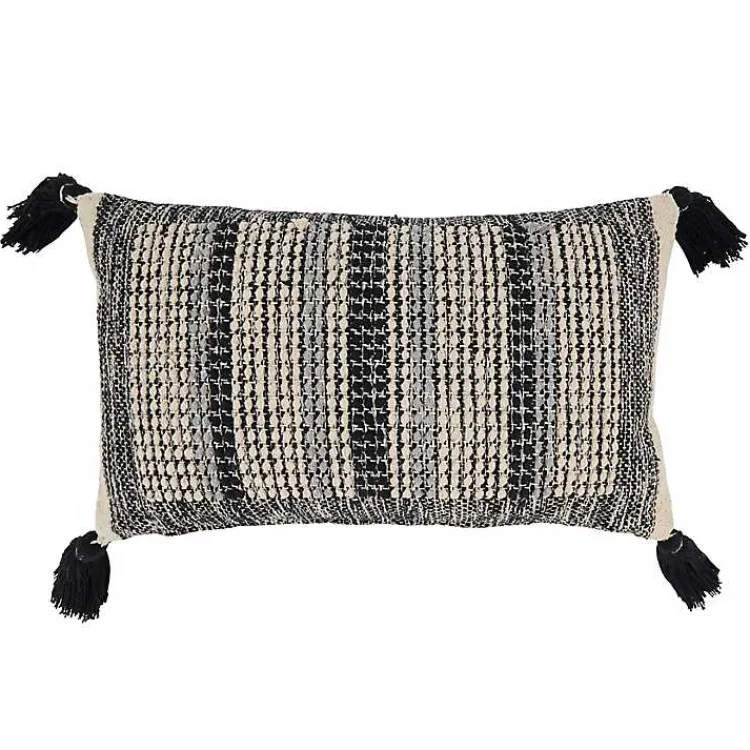 Pillows>Kirklands Home and Cream Woven Block Tassel Lumbar Pillow Black