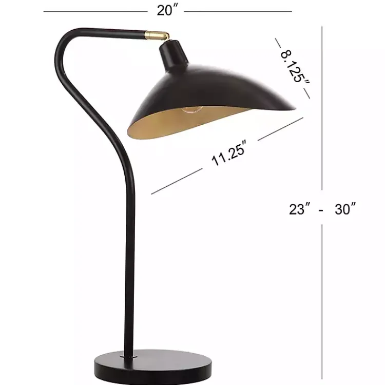 Kirklands Home Black and Gold Curved Neck Giselle Task Lamp New