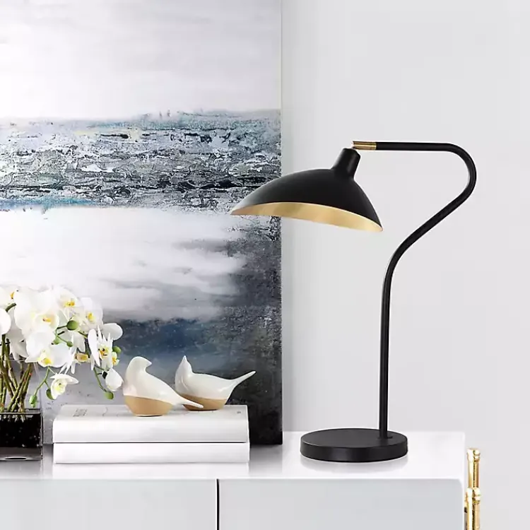 Kirklands Home Black and Gold Curved Neck Giselle Task Lamp New