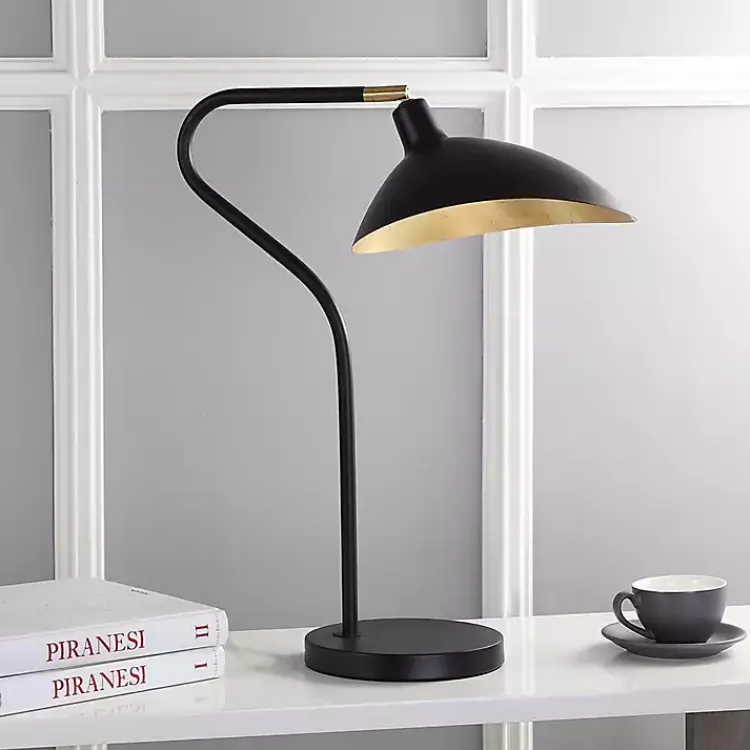Kirklands Home Black and Gold Curved Neck Giselle Task Lamp New
