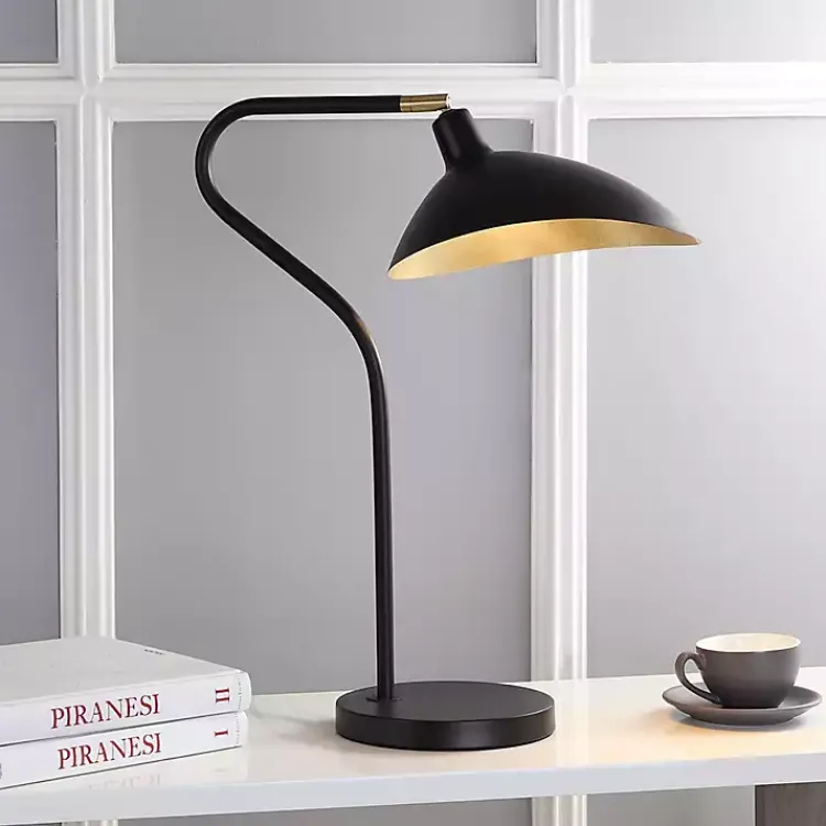 Kirklands Home Black and Gold Curved Neck Giselle Task Lamp New