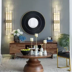 Kirklands Home and Gold Double Ribbed Wall Mirror Black Hot