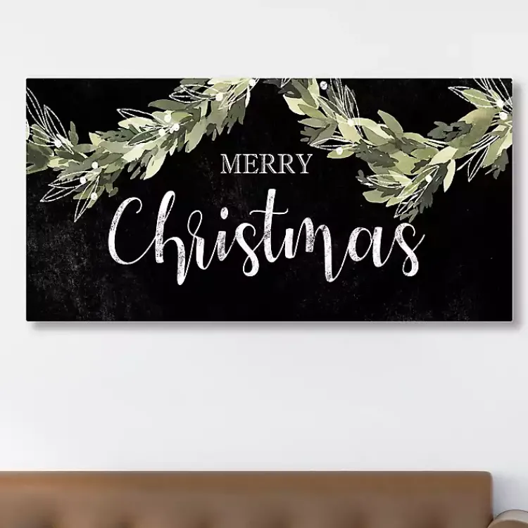 Christmas Art & Wall Decor>Kirklands Home Black and Green Merry Christmas Canvas Art Print