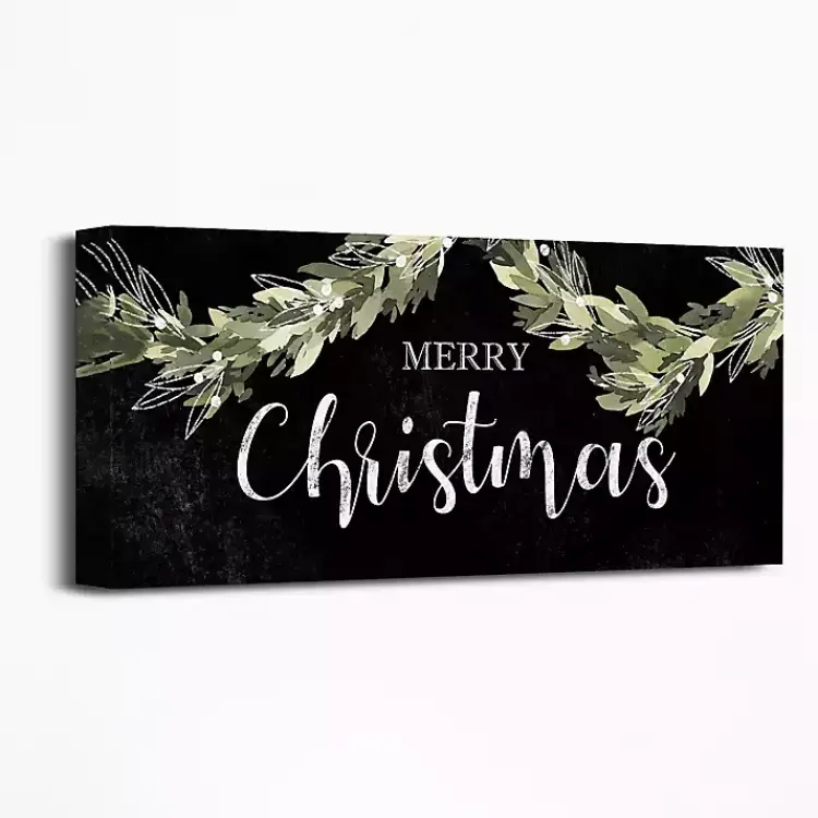 Christmas Art & Wall Decor>Kirklands Home Black and Green Merry Christmas Canvas Art Print
