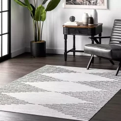Kirklands Home Black and Ivory Diamond Washable Area Rug, 4x6 Clearance