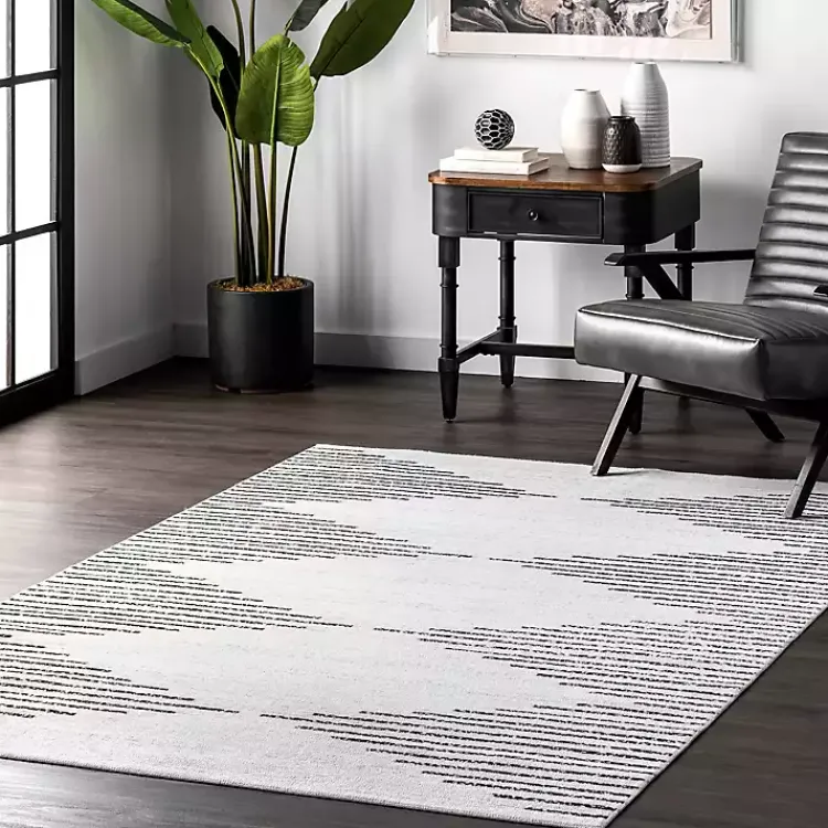 Kirklands Home Black and Ivory Diamond Washable Area Rug, 4x6 Clearance
