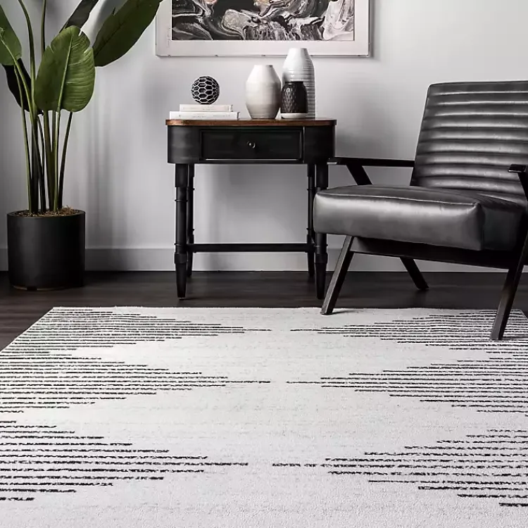 Kirklands Home Black and Ivory Diamond Washable Area Rug, 4x6 Clearance