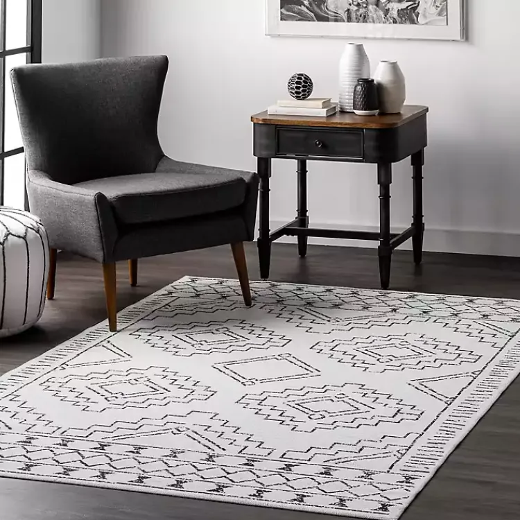 Kirklands Home Black and Ivory Moroccan Washable Area Rug, 4x6 Discount