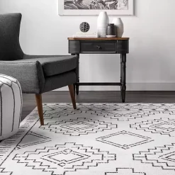 Kirklands Home Black and Ivory Moroccan Washable Area Rug, 5x8 Outlet