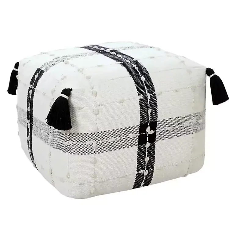 Poufs & Floor Cushions>Kirklands Home Black and Ivory Textured Plaid Pouf