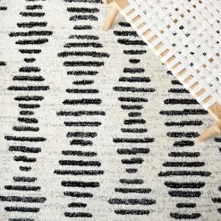 Kirklands Home Black and Ivory Tulum Geometric Runner, 2x8 New