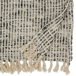 Kirklands Home Black and Ivory Woven Stripe Table Runner Outlet