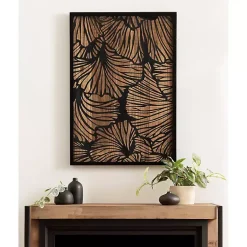 Kirklands Home Black and Natural Wood Botanical Wall Plaque