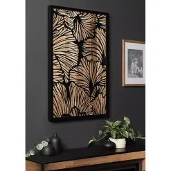 Kirklands Home Black and Natural Wood Botanical Wall Plaque